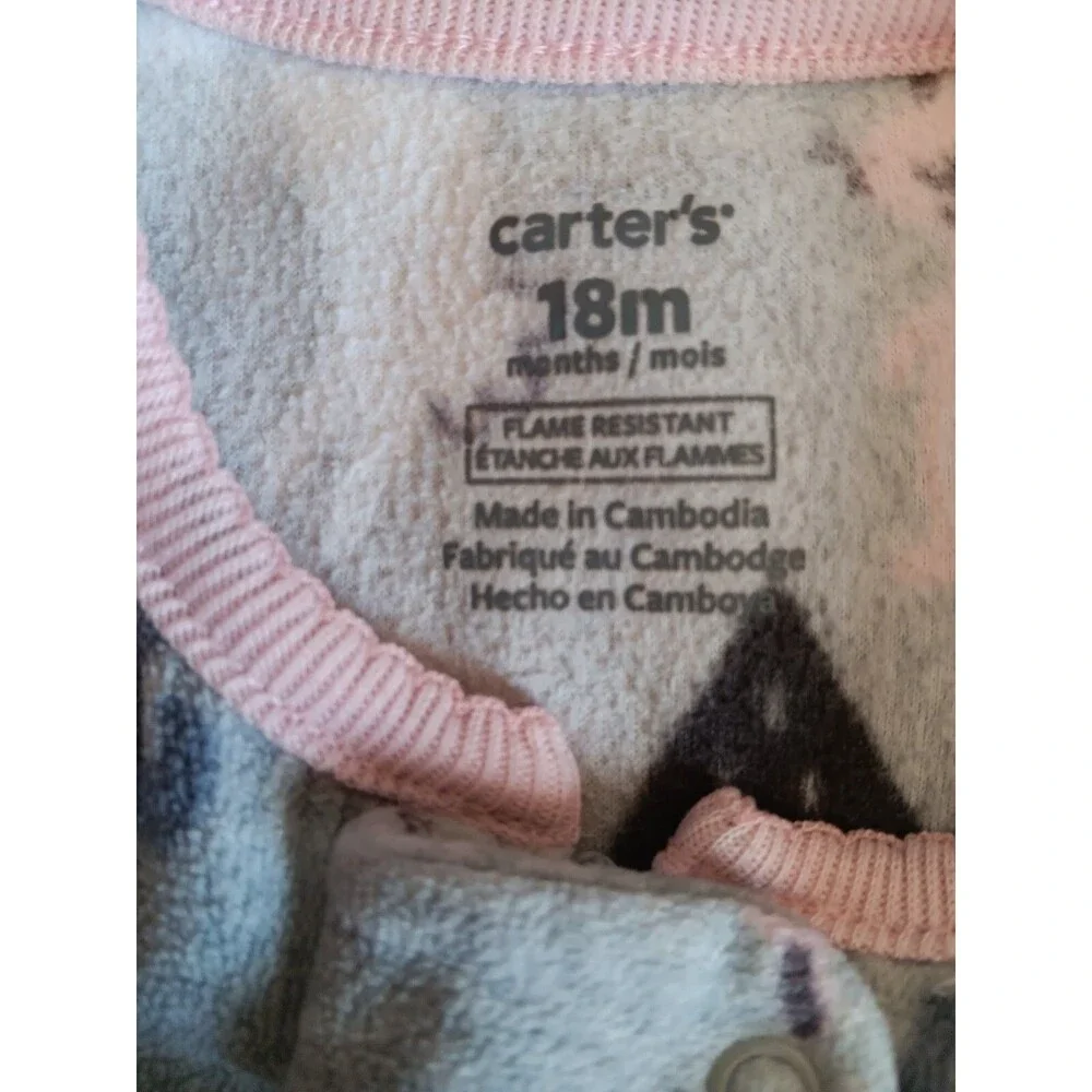 pajama 18 months Carters Fleece baby girl Gray sleeper with Wild Life sleepwear
